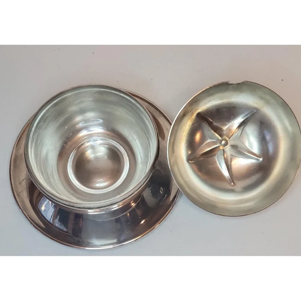 Vintage El De Uberti Silver Plate & Glass Apple Shaped Serving Jelly Bowl Italy